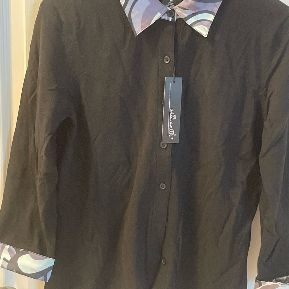 Willi Smith Black Shirt/sweater with Abstract Collar